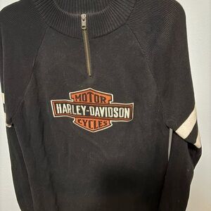 Harley-Davidson Black and Orange Zip-Up Sweater